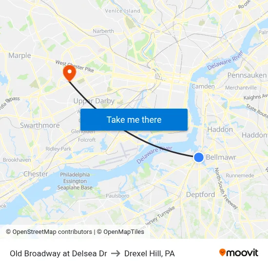 Old Broadway at Delsea Dr to Drexel Hill, PA map