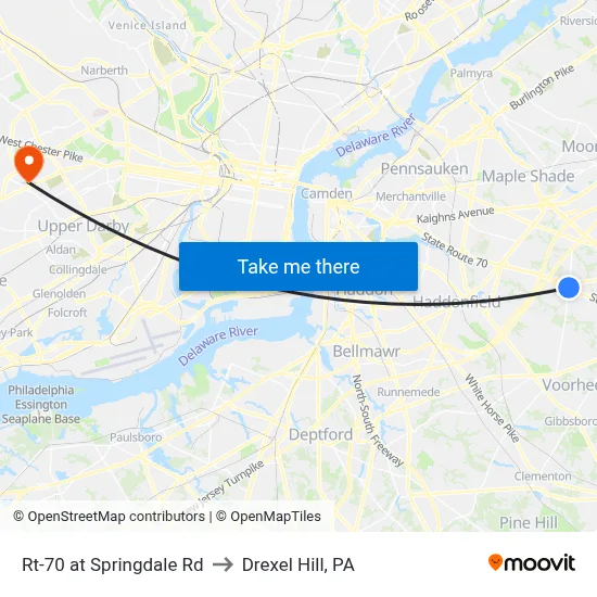 Rt-70 at Springdale Rd to Drexel Hill, PA map