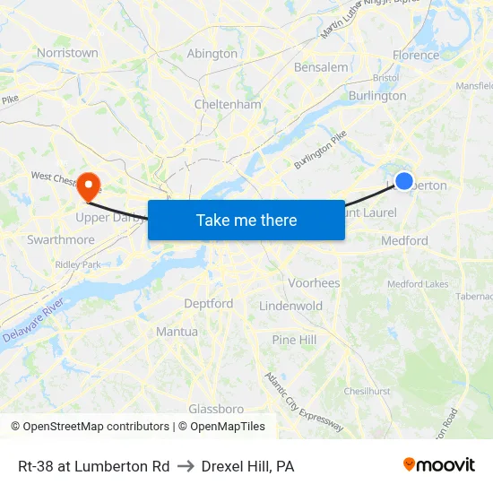 Rt-38 at Lumberton Rd to Drexel Hill, PA map