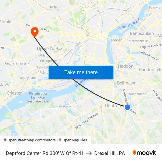 Deptford Center Rd 300' W Of Rt-41 to Drexel Hill, PA map