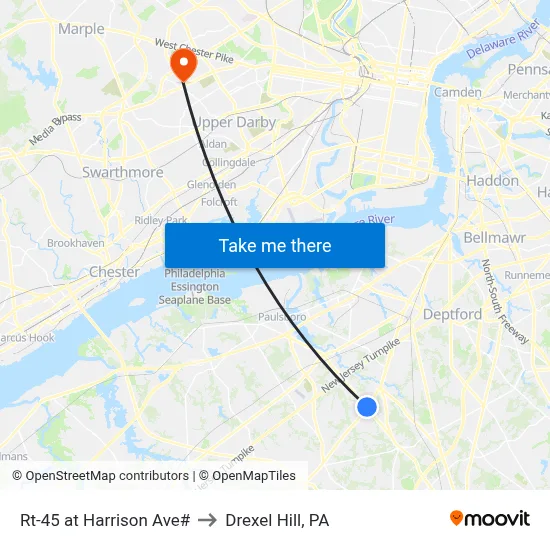 Rt-45 at Harrison Ave# to Drexel Hill, PA map