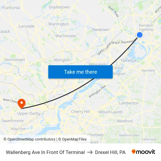 Wallenberg Ave In Front Of Terminal to Drexel Hill, PA map