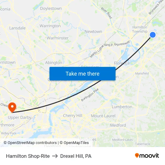 Hamilton Shop-Rite to Drexel Hill, PA map