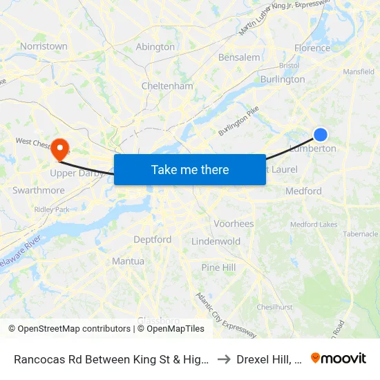 Rancocas Rd Between King St & High St to Drexel Hill, PA map