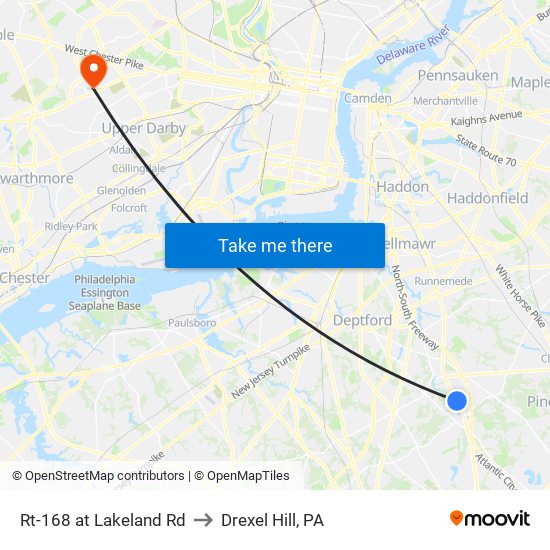 Rt-168 at Lakeland Rd to Drexel Hill, PA map