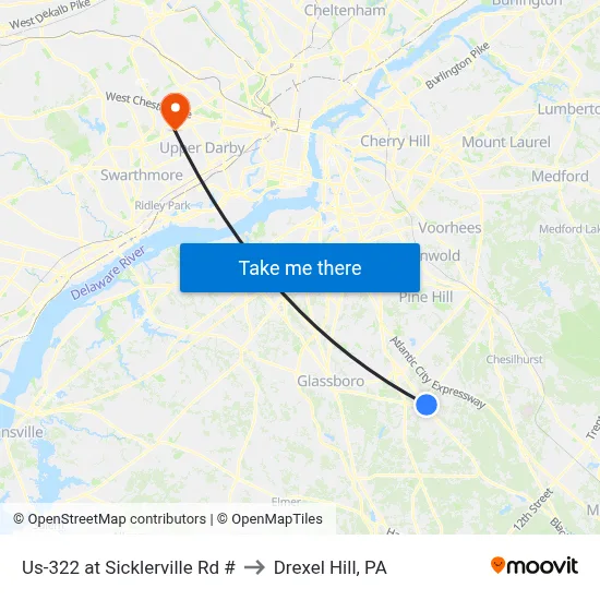 Us-322 at Sicklerville Rd # to Drexel Hill, PA map