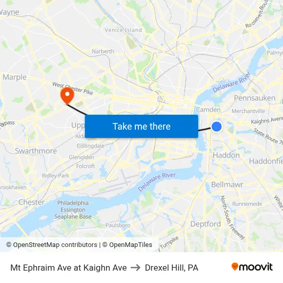 Mt Ephraim Ave at Kaighn Ave to Drexel Hill, PA map