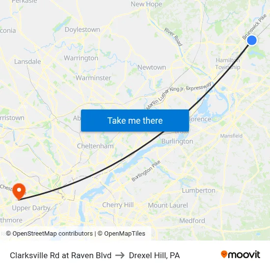 Clarksville Rd at Raven Blvd to Drexel Hill, PA map