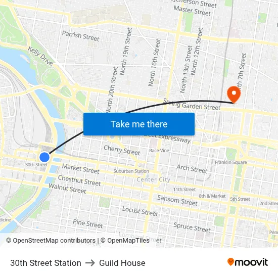 30th Street Station to Guild House map