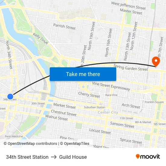 34th Street Station to Guild House map