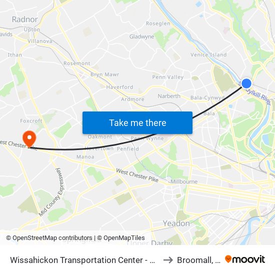 Wissahickon Transportation Center - Onsite to Broomall, PA map