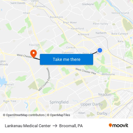 Lankenau Medical Center to Broomall, PA map