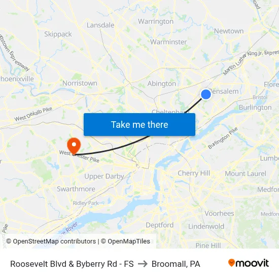 Roosevelt Blvd & Byberry Rd - FS to Broomall, PA map