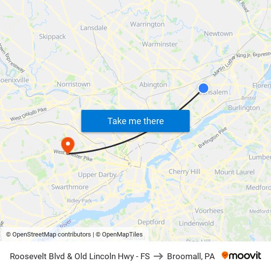 Roosevelt Blvd & Old Lincoln Hwy - FS to Broomall, PA map