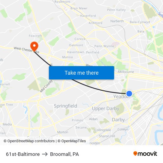 61st-Baltimore to Broomall, PA map