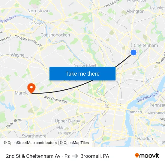 2nd St & Cheltenham Av - Fs to Broomall, PA map