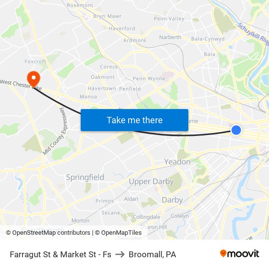 Farragut St & Market St - Fs to Broomall, PA map