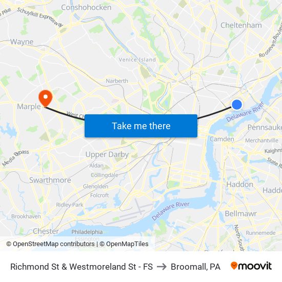 Richmond St & Westmoreland St - FS to Broomall, PA map