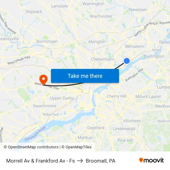 Morrell Av & Frankford Av - Fs to Broomall, PA map