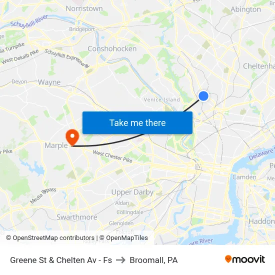 Greene St & Chelten Av - Fs to Broomall, PA map