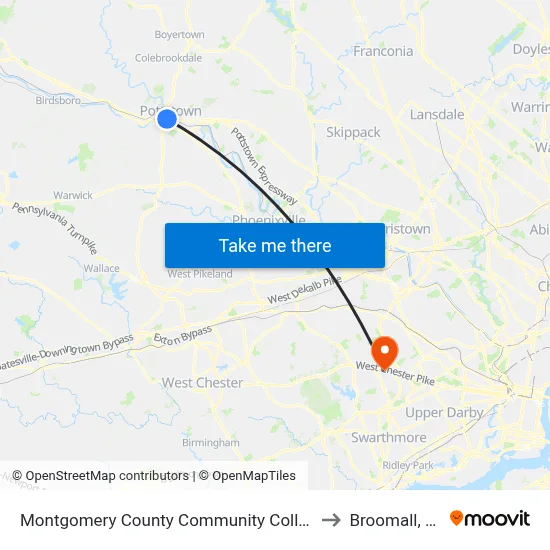 Montgomery County Community College to Broomall, PA map
