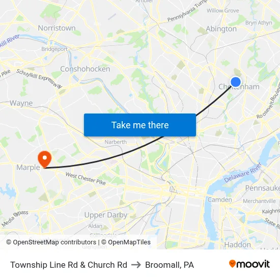 Township Line Rd & Church Rd to Broomall, PA map