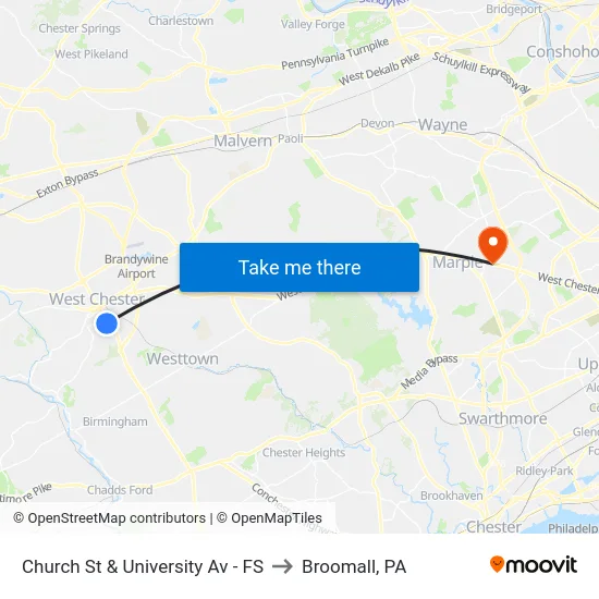 Church St & University Av - FS to Broomall, PA map