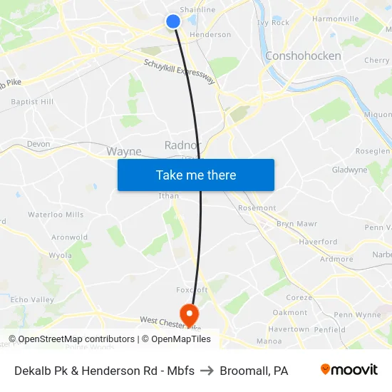 Dekalb Pk & Henderson Rd - Mbfs to Broomall, PA map