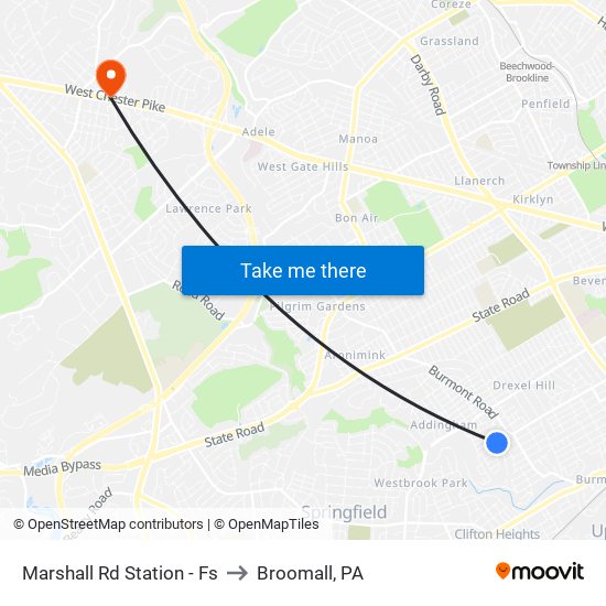 Marshall Rd Station - Fs to Broomall, PA map