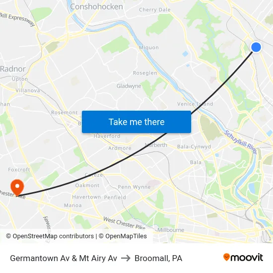 Germantown Av & Mt Airy Av to Broomall, PA map