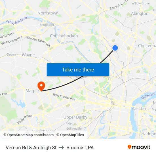 Vernon Rd & Ardleigh St to Broomall, PA map