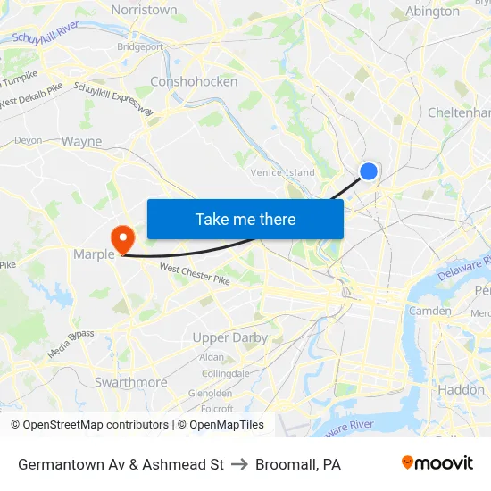 Germantown Av & Ashmead St to Broomall, PA map