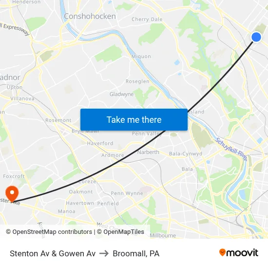 Stenton Av & Gowen Av to Broomall, PA map