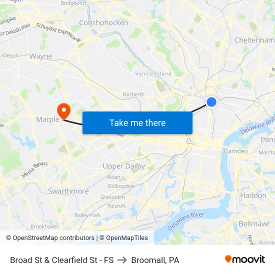 Broad St & Clearfield St - FS to Broomall, PA map