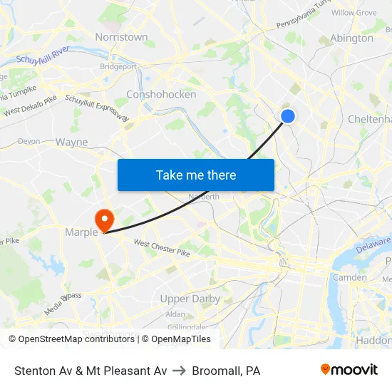 Stenton Av & Mt Pleasant Av to Broomall, PA map