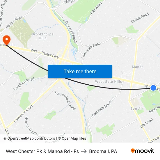 West Chester Pk & Manoa Rd - Fs to Broomall, PA map