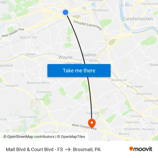 Mall Blvd & Court Blvd - FS to Broomall, PA map