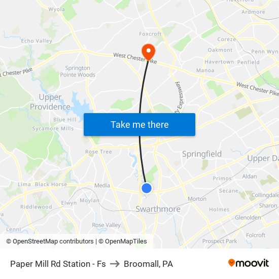 Paper Mill Rd Station - Fs to Broomall, PA map