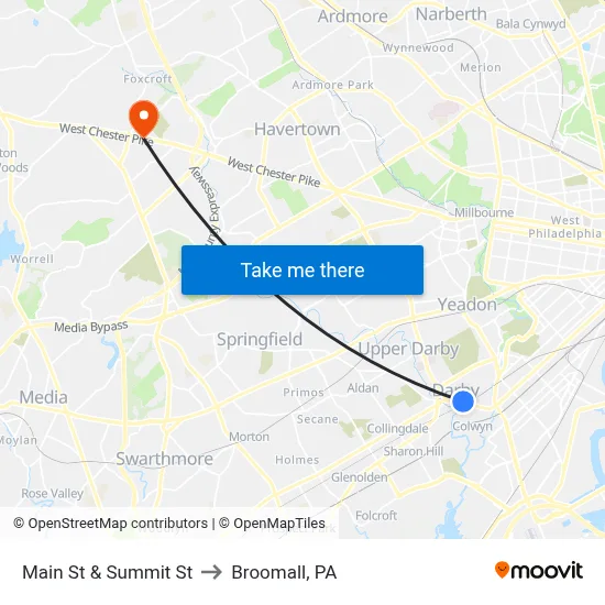 Main St & Summit St to Broomall, PA map