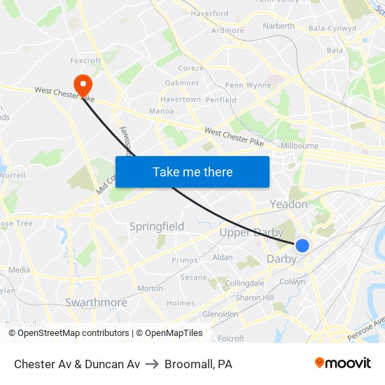 Chester Av & Duncan Av to Broomall, PA map