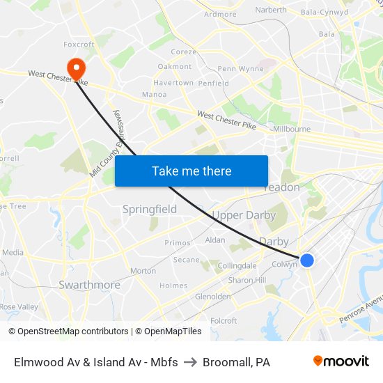 Elmwood Av & Island Av - Mbfs to Broomall, PA map