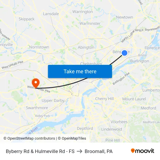 Byberry Rd & Hulmeville Rd - FS to Broomall, PA map