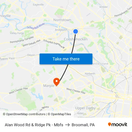 Alan Wood Rd & Ridge Pk - Mbfs to Broomall, PA map