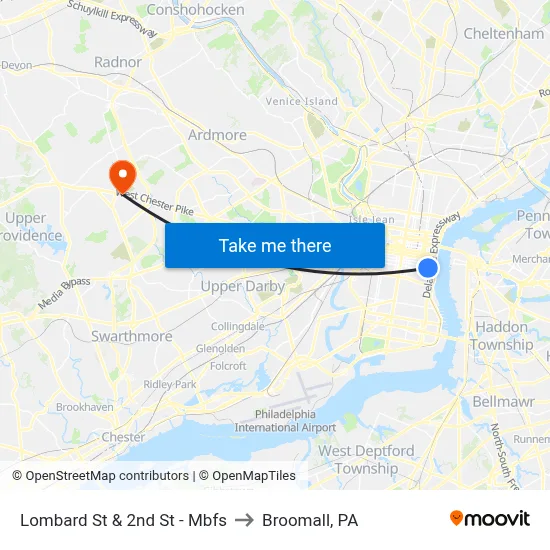Lombard St & 2nd St - Mbfs to Broomall, PA map