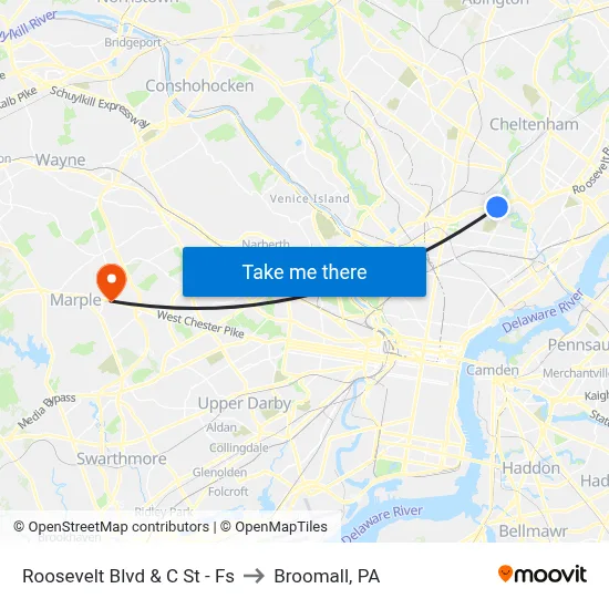 Roosevelt Blvd & C St - Fs to Broomall, PA map