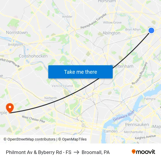 Philmont Av & Byberry Rd - FS to Broomall, PA map