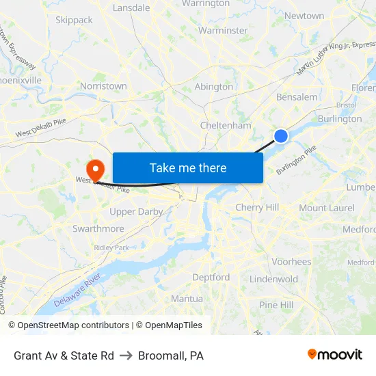 Grant Av & State Rd to Broomall, PA map