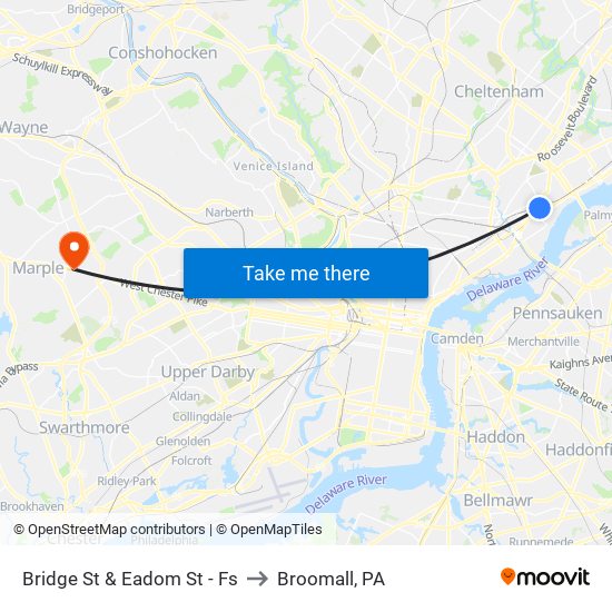 Bridge St & Eadom St - Fs to Broomall, PA map