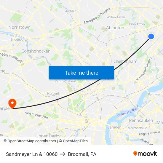Sandmeyer Ln & 10060 to Broomall, PA map