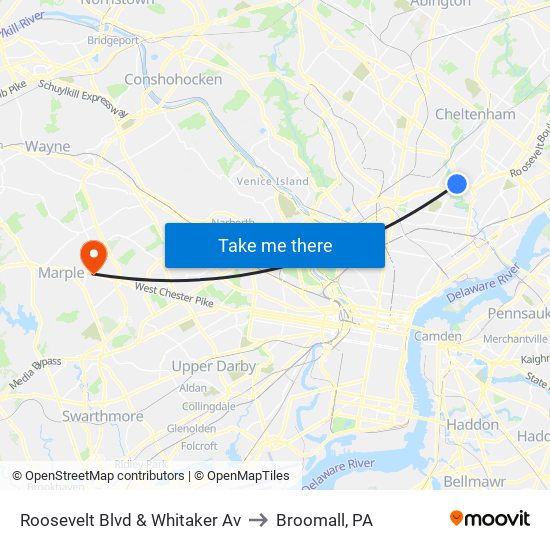 Roosevelt Blvd & Whitaker Av to Broomall, PA map